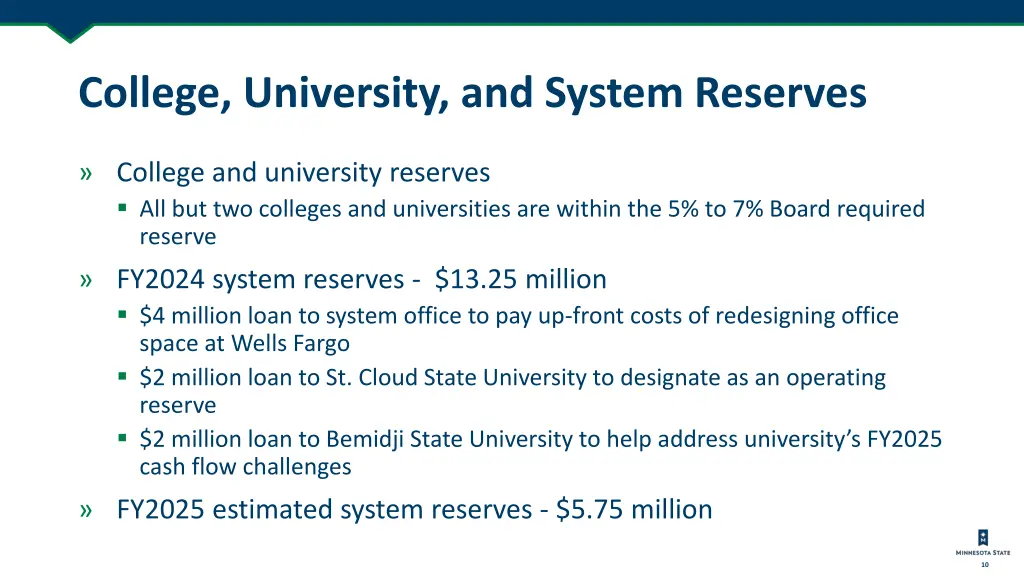 college university and system reserves