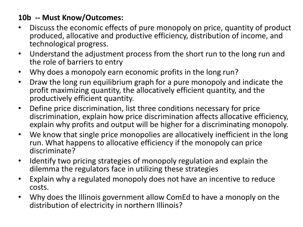 10b must know outcomes discuss the economic
