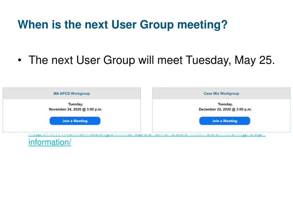 when is the next user group meeting