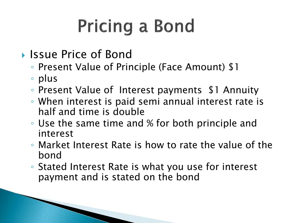 issue price of bond present value of principle