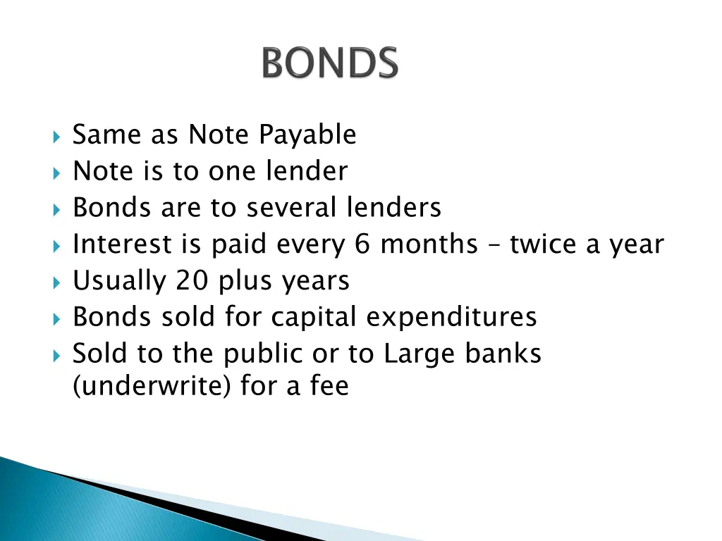 same as note payable note is to one lender bonds