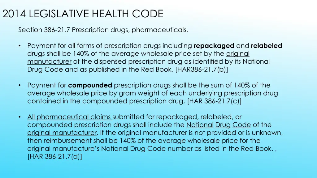 2014 legislative health code