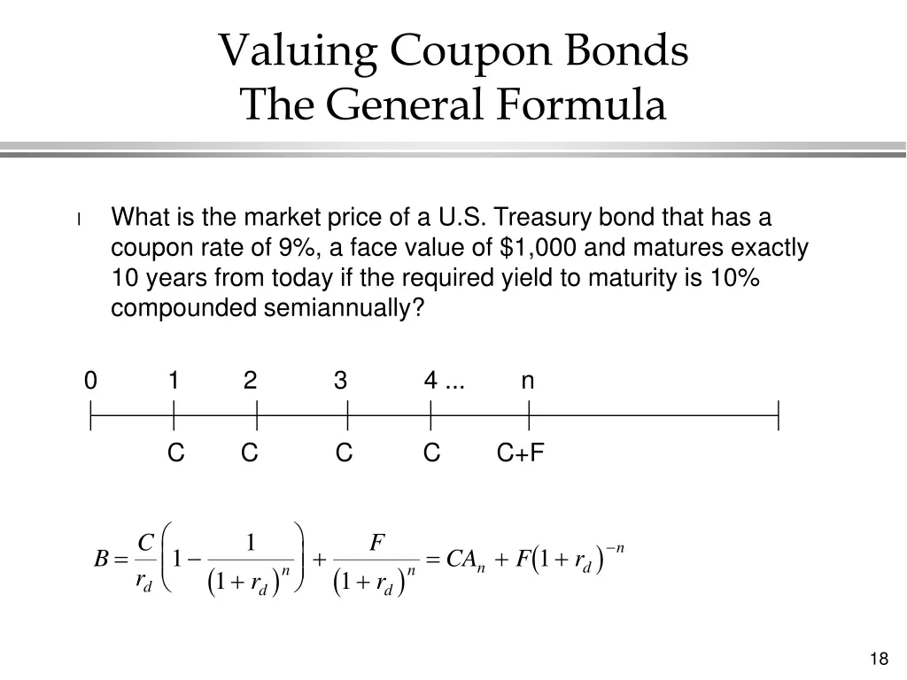 valuing coupon bonds the general formula