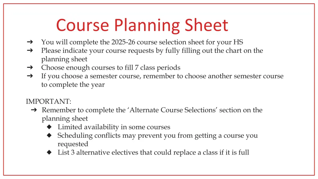 course planning sheet