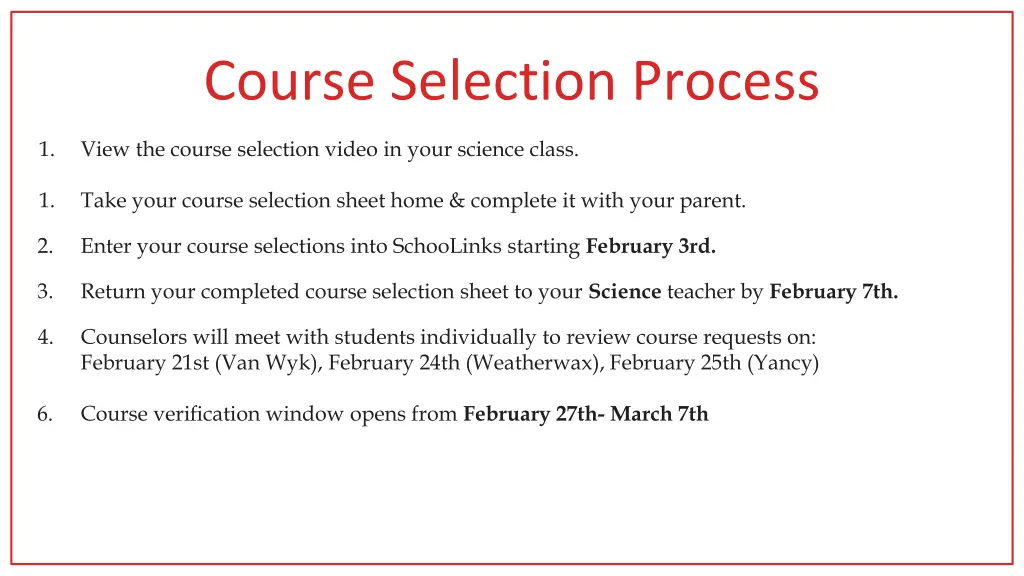 course selection process