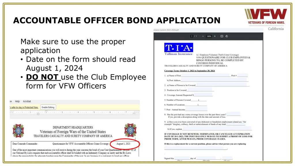 accountable officer bond application