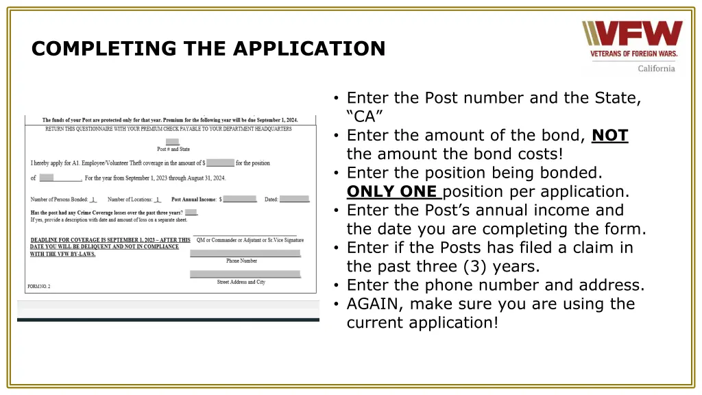 completing the application