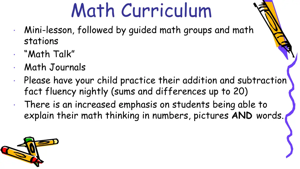 math curriculum mini lesson followed by guided