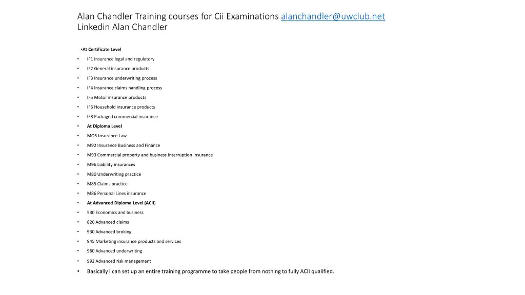alan chandler training courses
