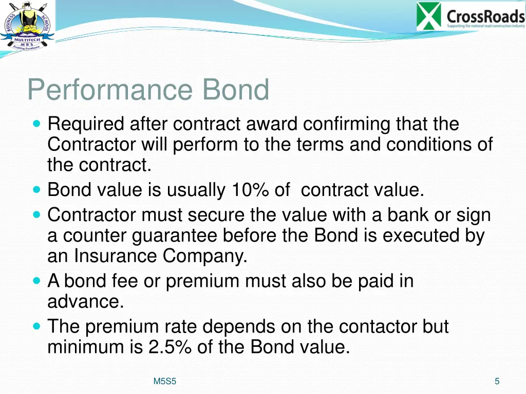 performance bond required after contract award
