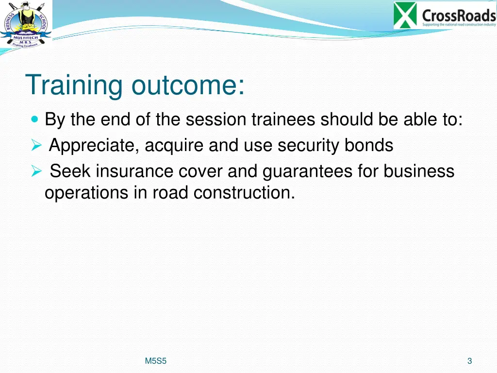 training outcome by the end of the session