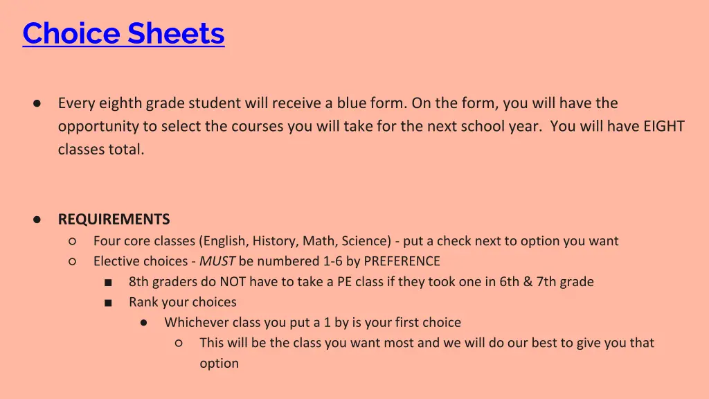 choice sheets