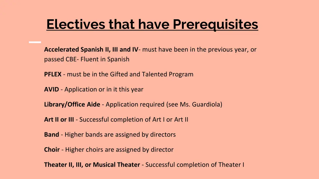 electives that have prerequisites