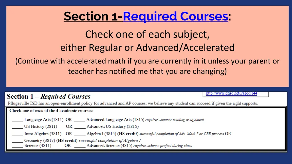 section 1 required courses
