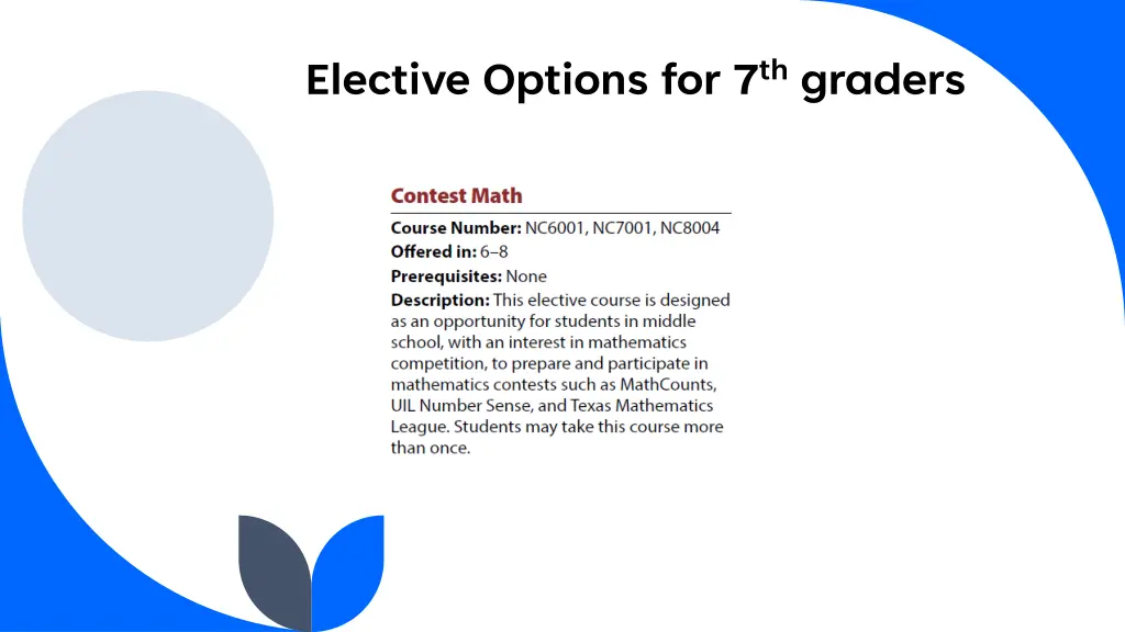 elective options for 7 th graders 1