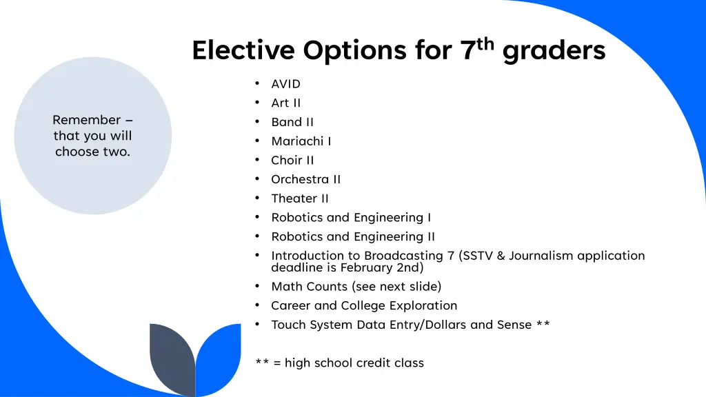 elective options for 7 th graders