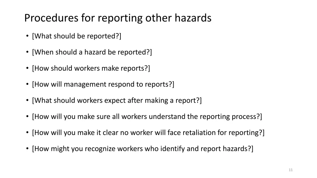 procedures for reporting other hazards