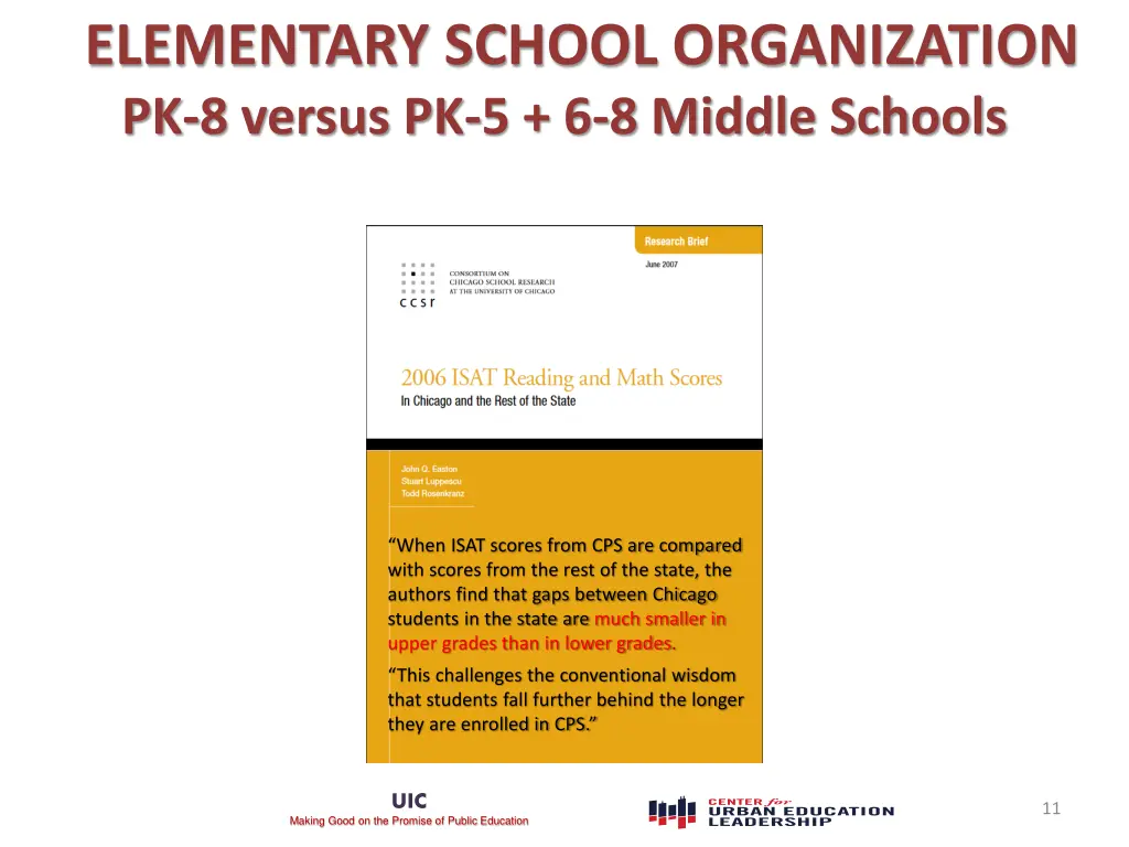 elementary school organization pk 8 versus 1