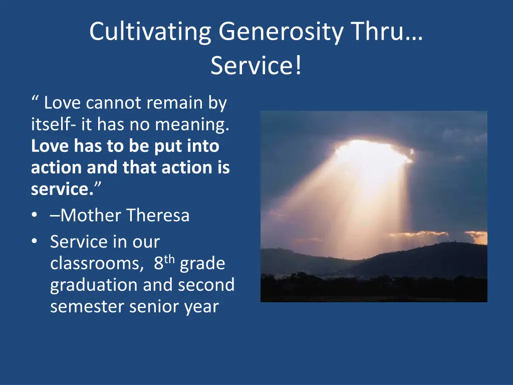 cultivating generosity thru service