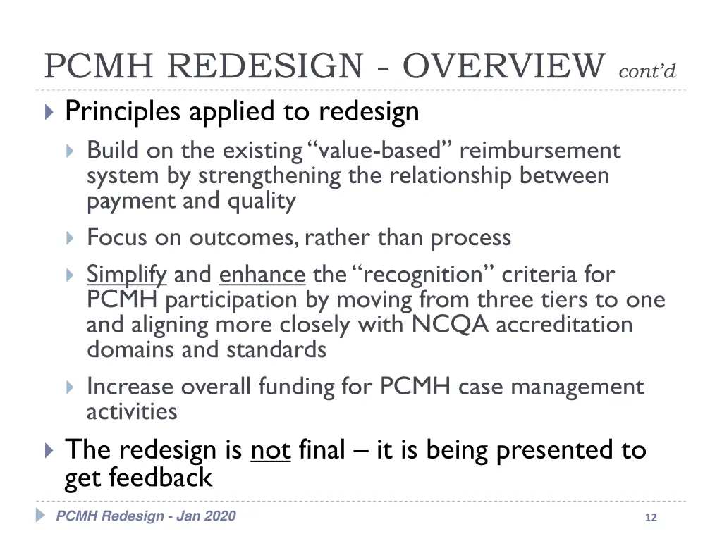pcmh redesign overview cont d