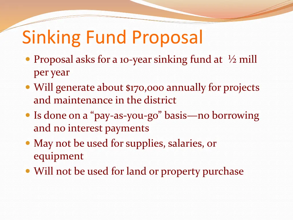 sinking fund proposal