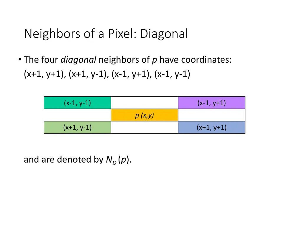 neighbors of a pixel diagonal