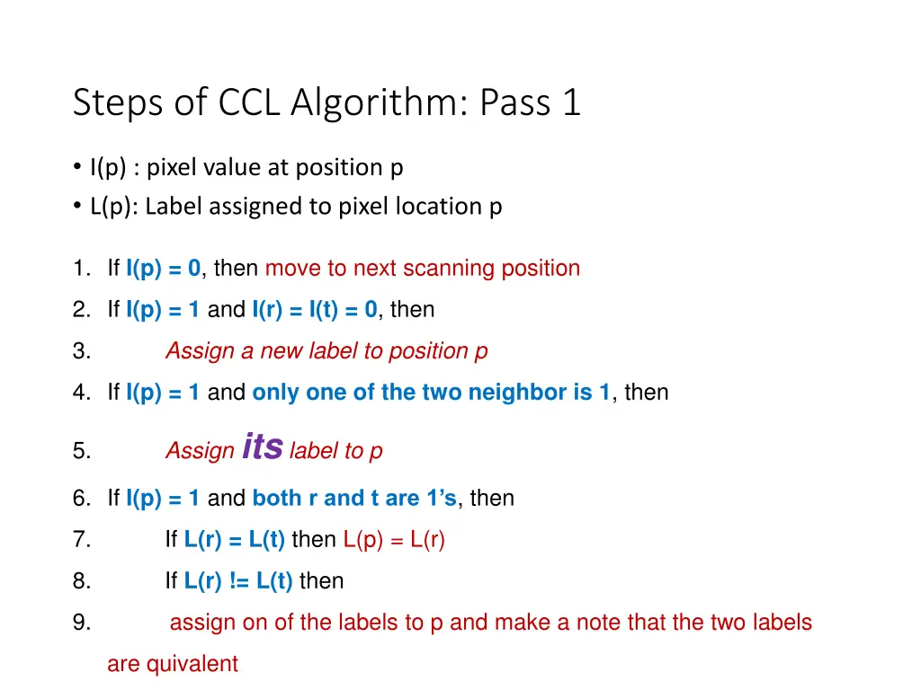 steps of ccl algorithm pass 1