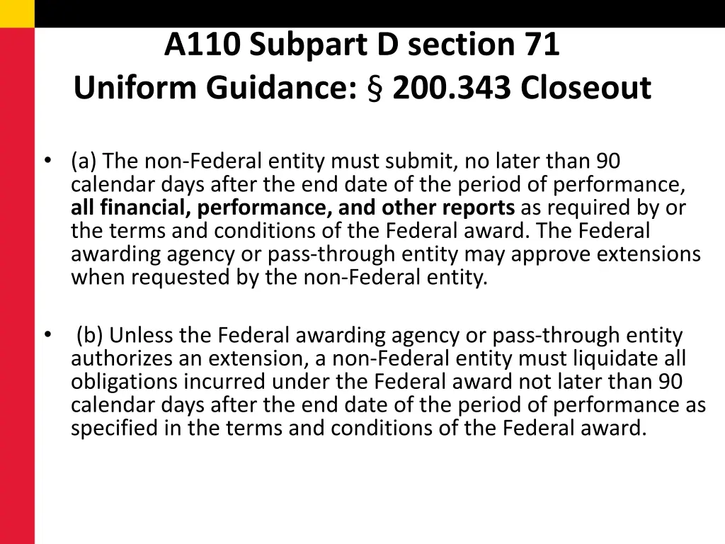 a110 subpart d section 71 uniform guidance