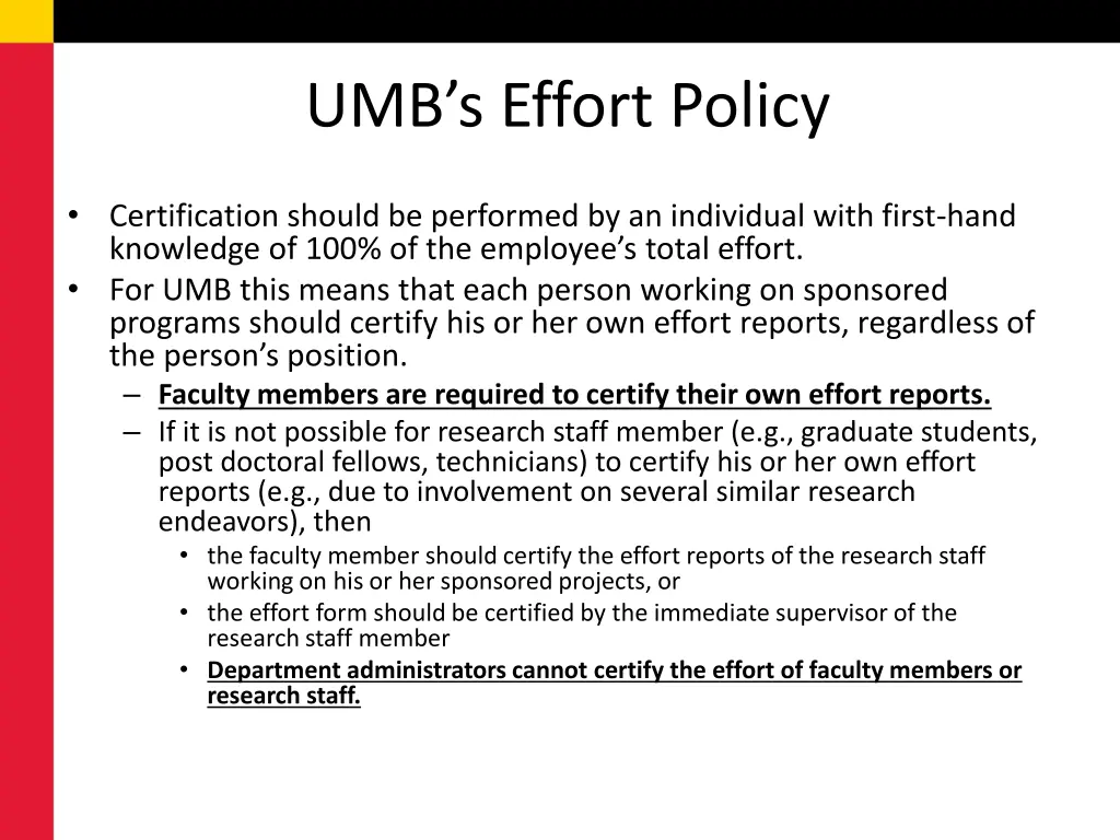 umb s effort policy
