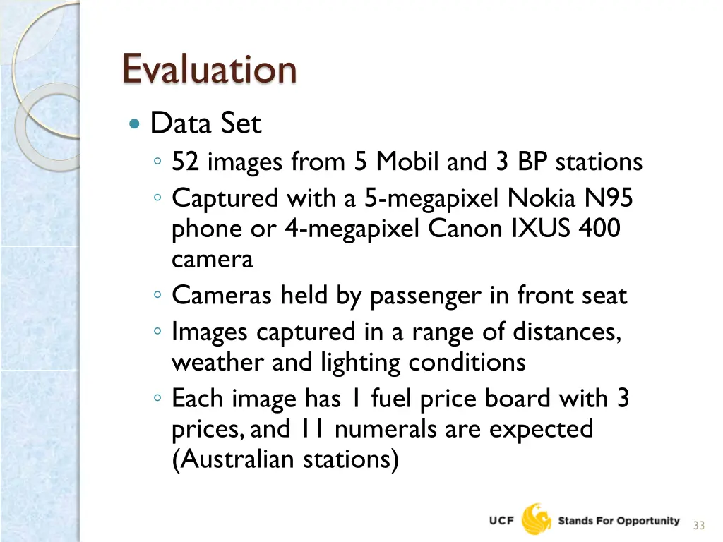 evaluation data set 52 images from 5 mobil
