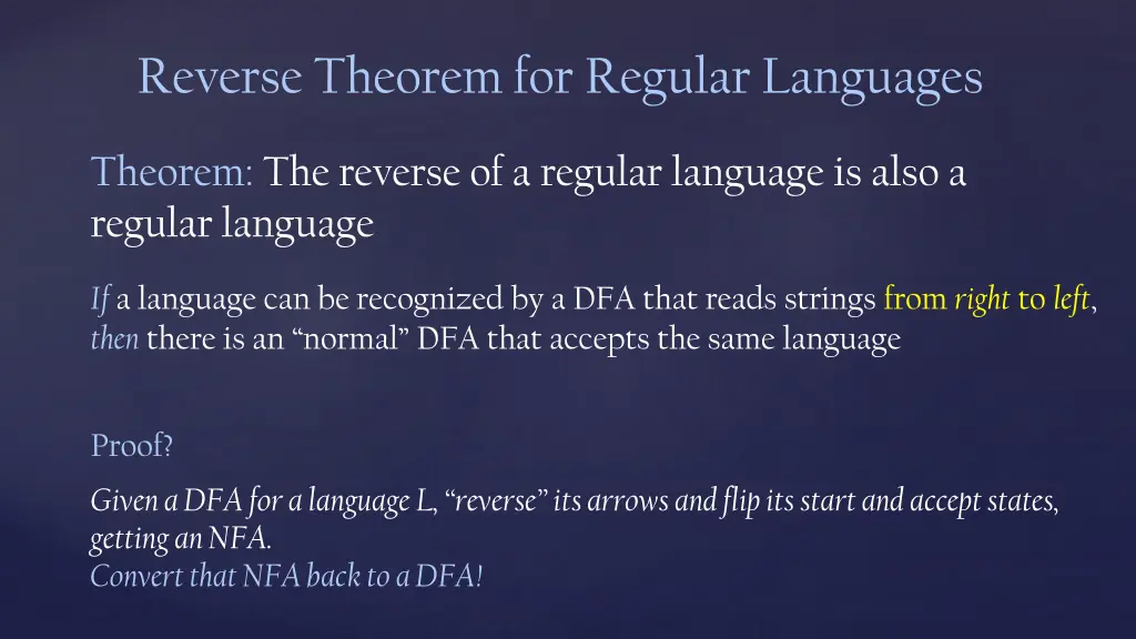 reverse theorem for regular languages