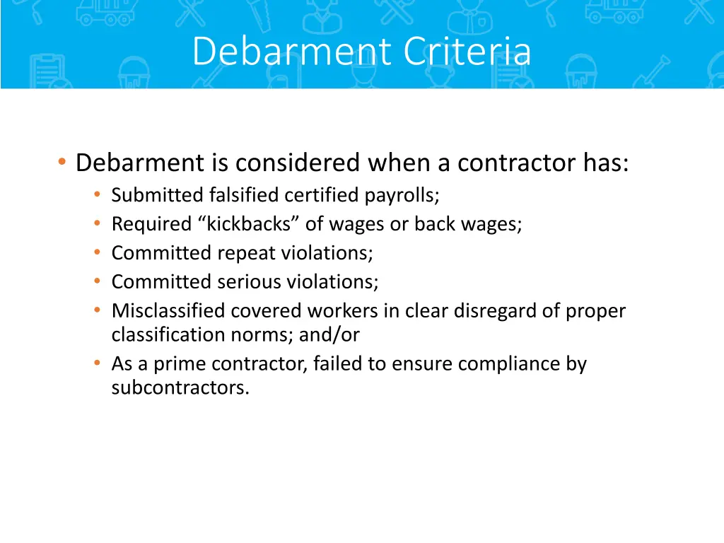 debarment criteria