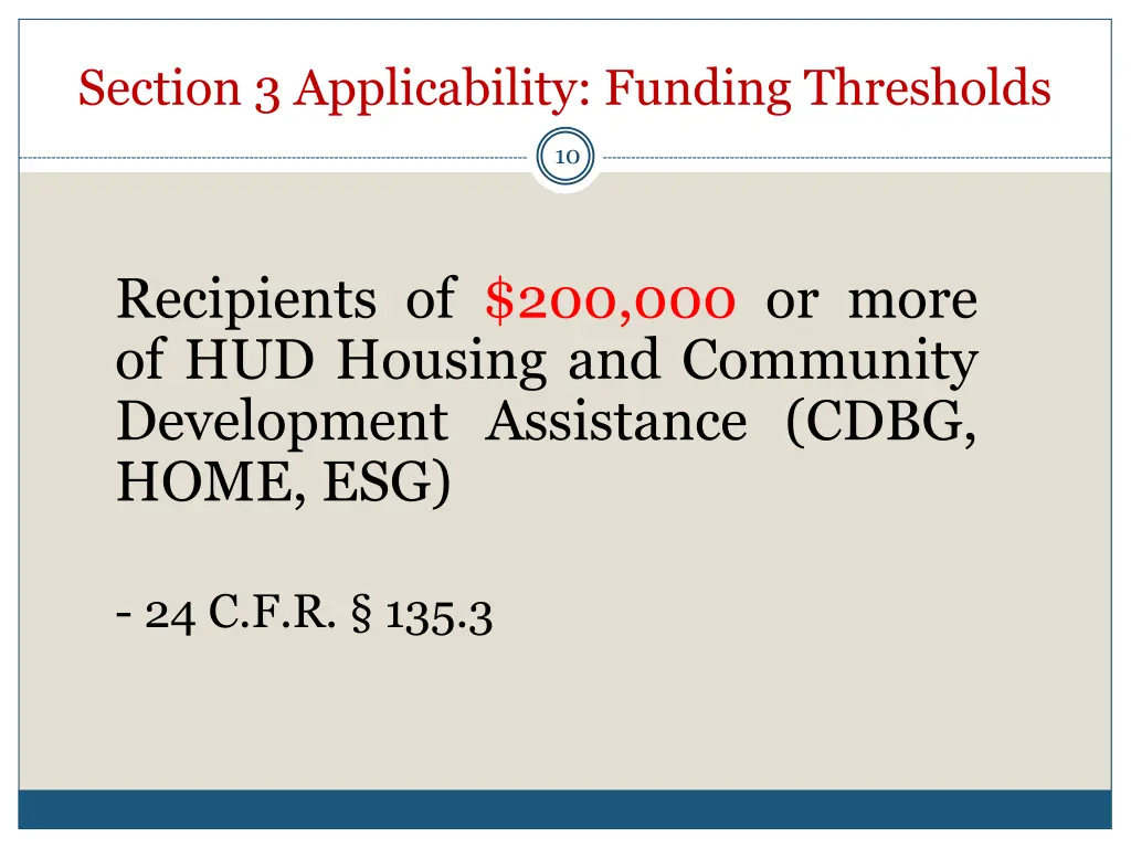 section 3 applicability funding thresholds