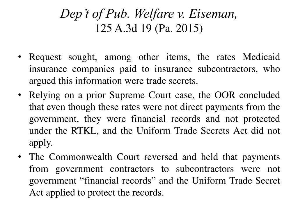 dep t of pub welfare v eiseman 125 a 3d 19 pa 2015