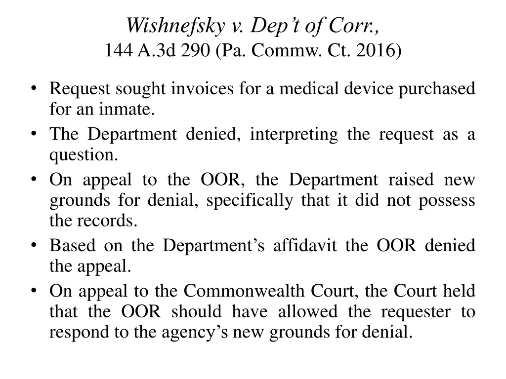 wishnefsky v dep t of corr 144 a 3d 290 pa commw