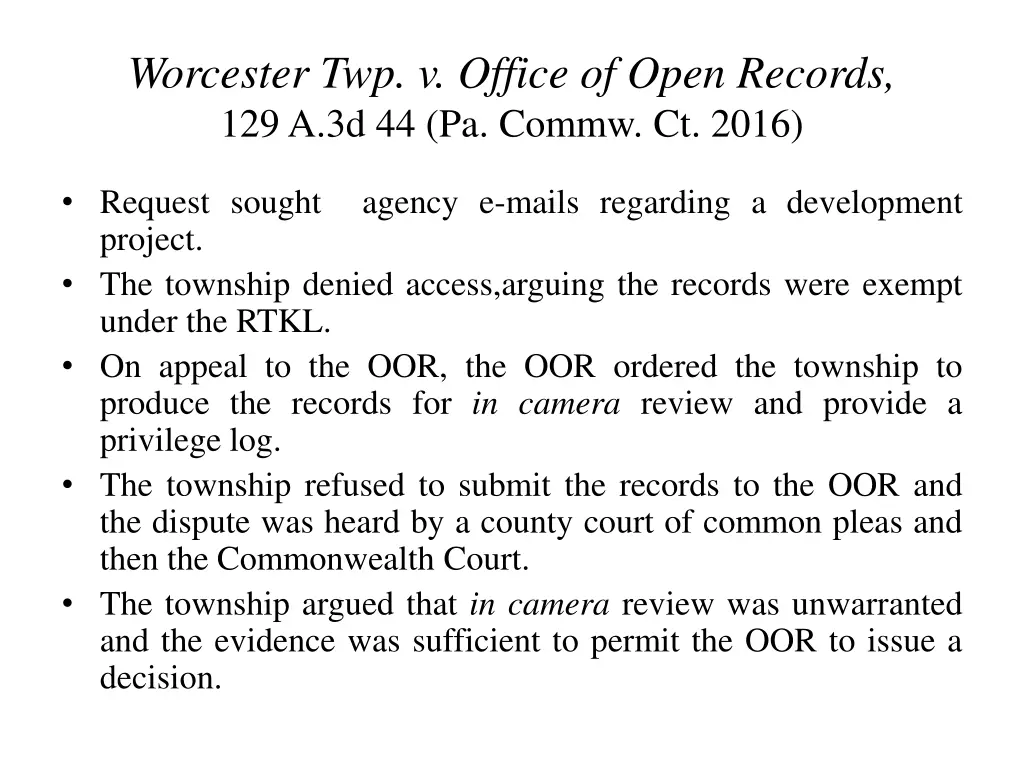 worcester twp v office of open records