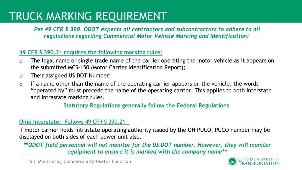 truck marking requirement