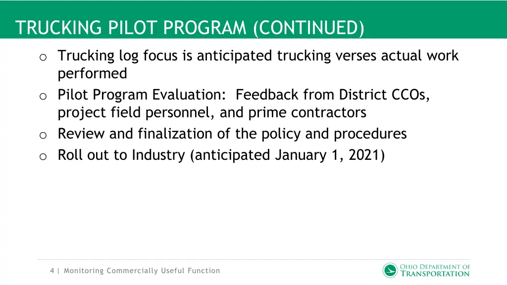 trucking pilot program continued