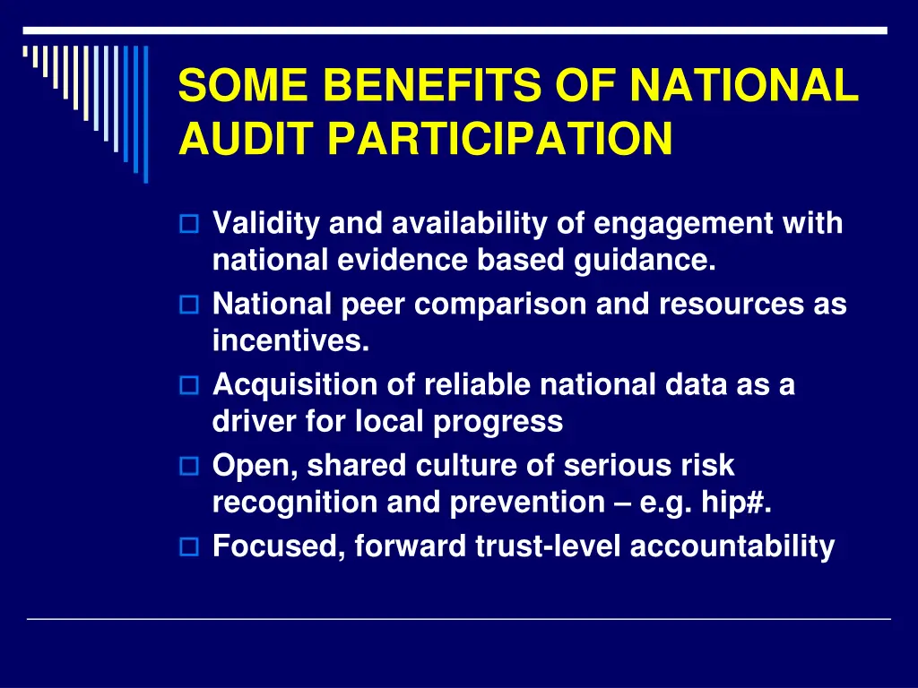 some benefits of national audit participation