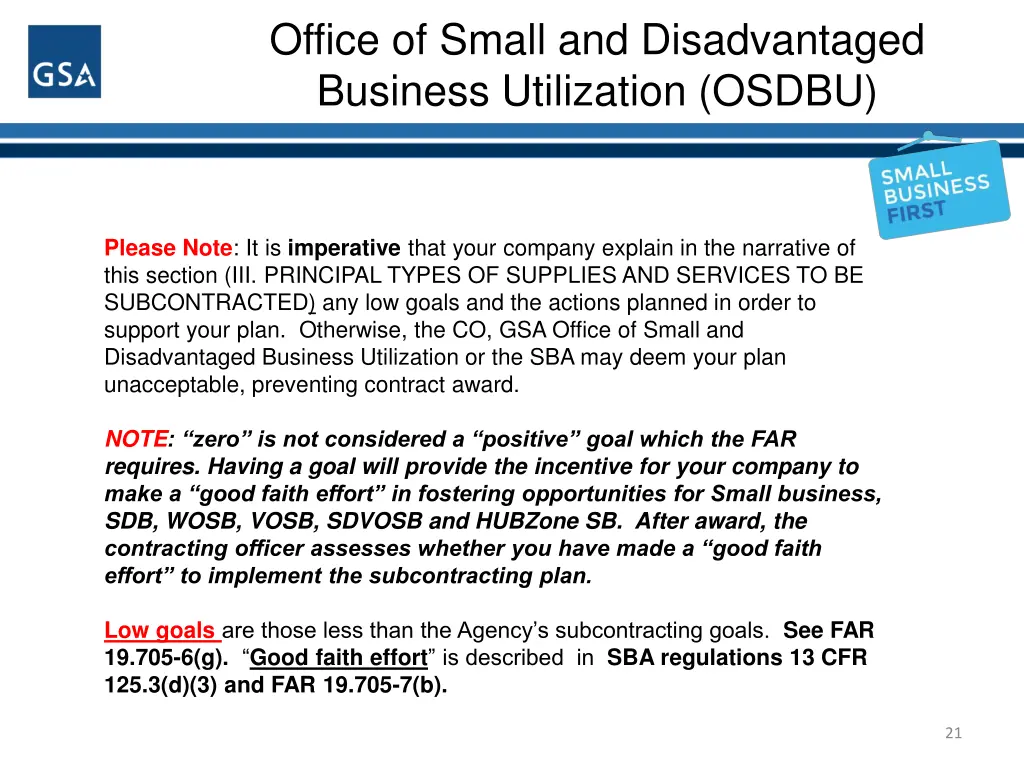 office of small and disadvantaged business 19