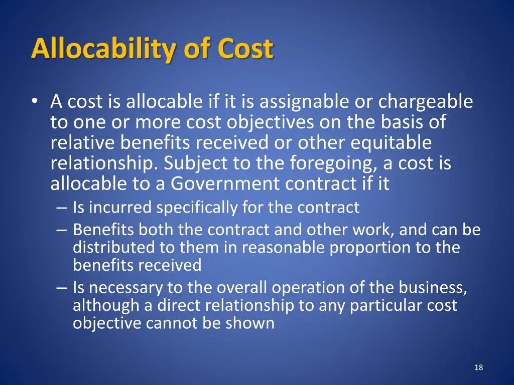 allocability of cost