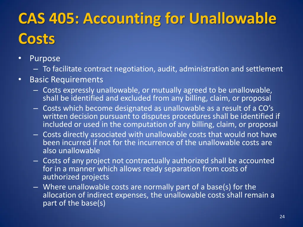 cas 405 accounting for unallowable costs