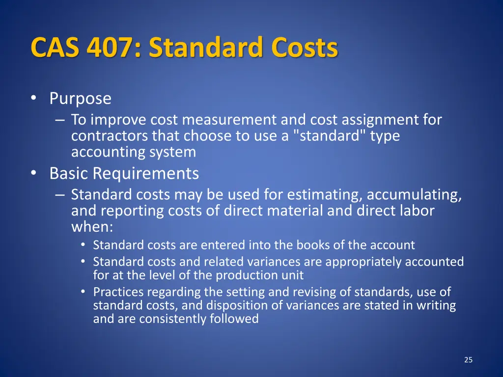 cas 407 standard costs