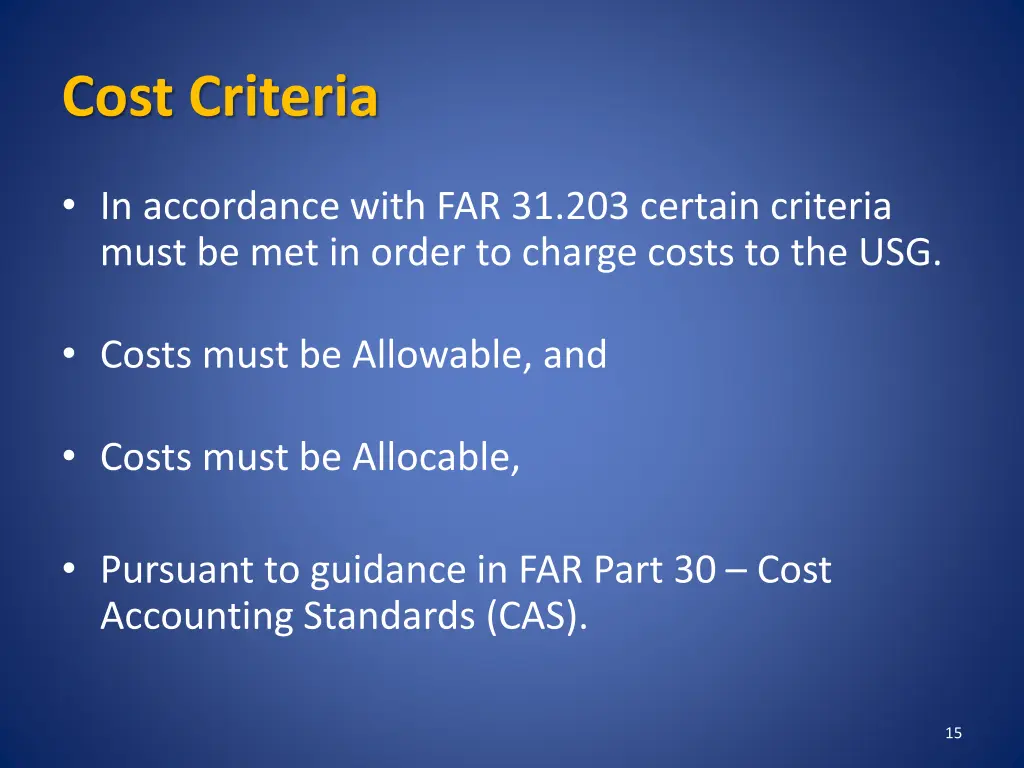 cost criteria