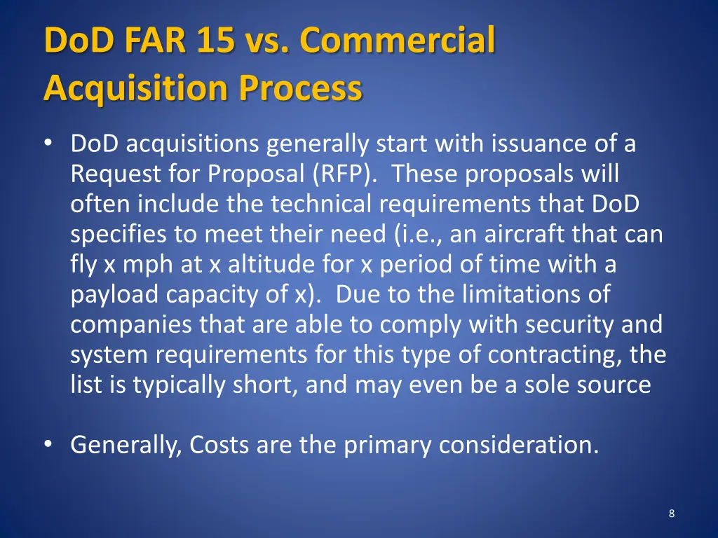 dod far 15 vs commercial acquisition process