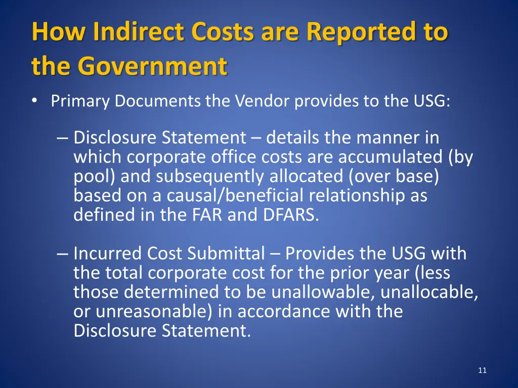 how indirect costs are reported to the government