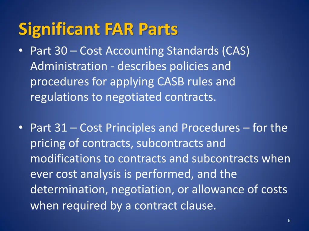 significant far parts part 30 cost accounting