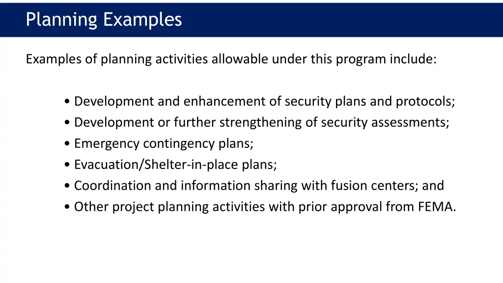 planning examples