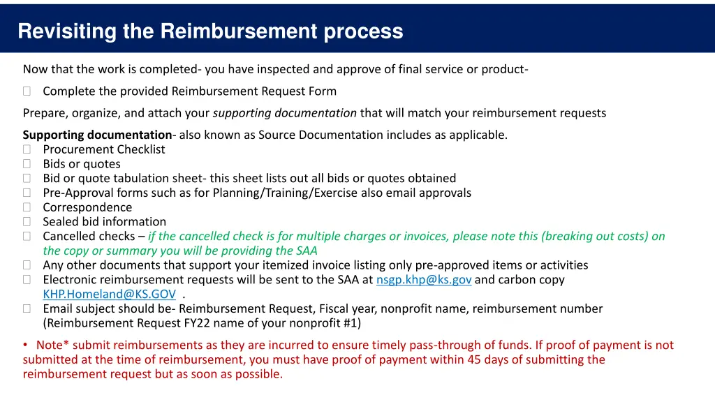 revisiting the reimbursement process