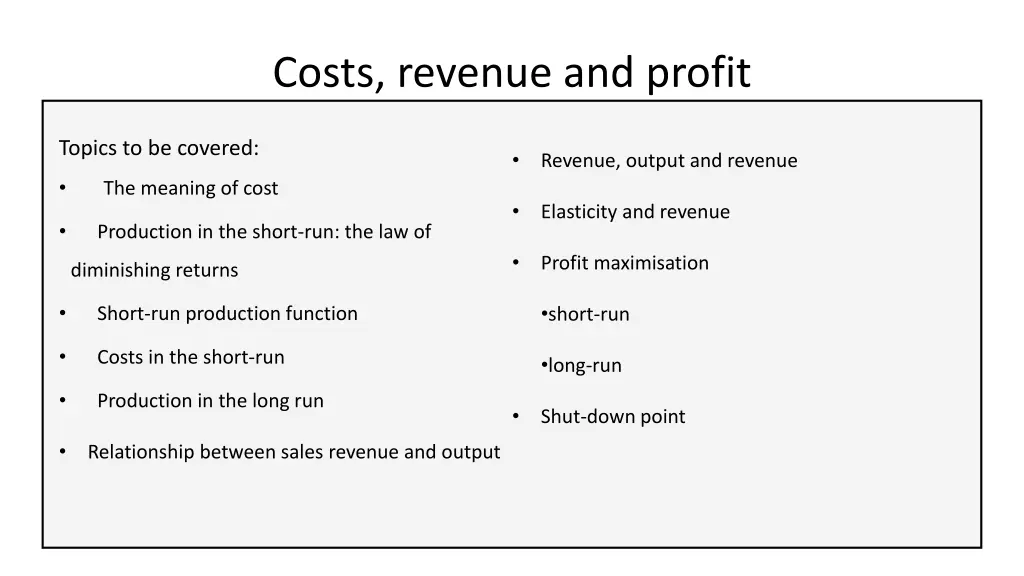 costs revenue and profit